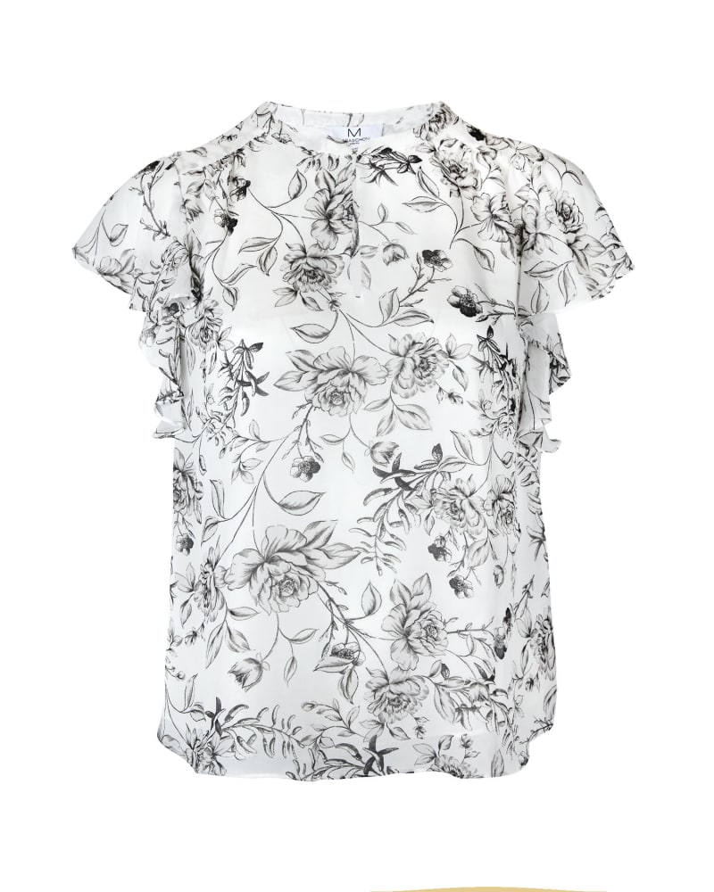 Front of a size 1X Ciara Floral Printed Blouse in Stencil Garden by M. MAG. | dia_product_style_image_id:296097